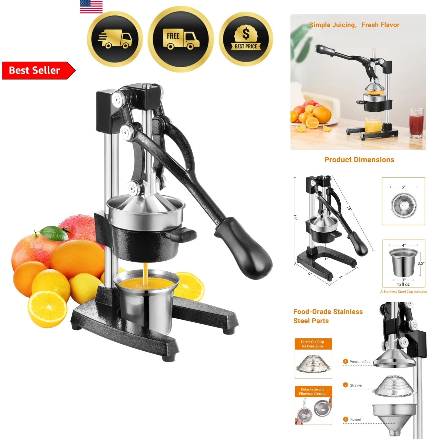 Heavy-Duty Cast Iron Juicer Hand Press for Citrus Fruits Pomegranate Lime
Opens in a new window or t