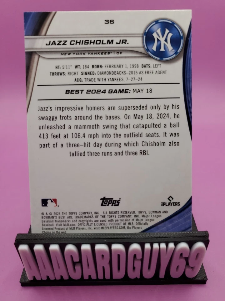 Jazz Chisholm Jr. /250 #36 2024 Bowmans Best New York Yankees Baseball Card MLB - Image 2 of 2