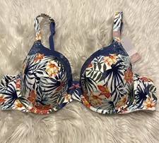 Cacique 44C Bra Floral Print Lightly Lined T Shirt Underwire Back Closure NEW