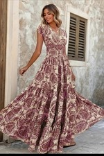 Floral Flowing Maxi Dress Short Sleeve xxl