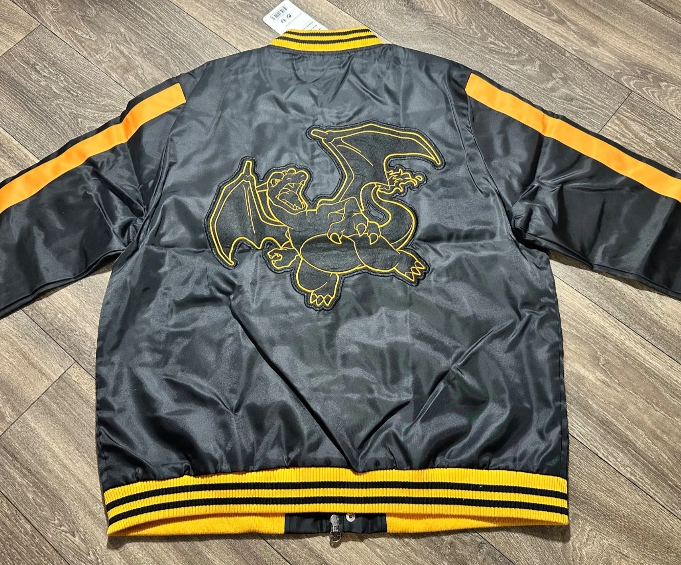 NWT Pokemon Center Charizard Jacket Mens Large Black Satin Bomber Streetwear Y2K