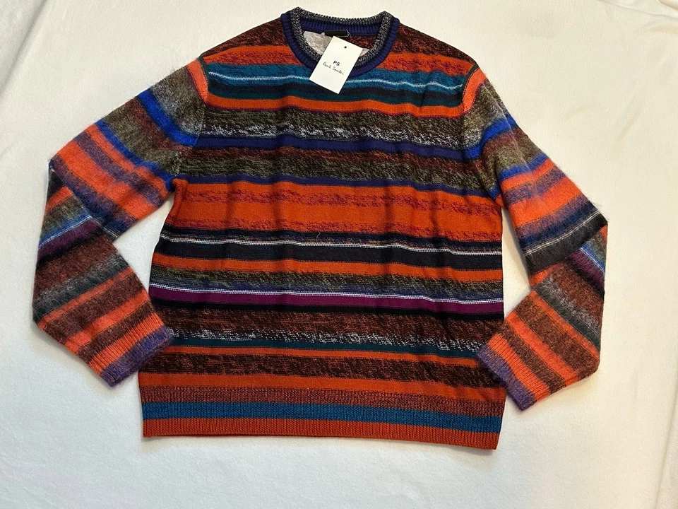 Новый с Ярлыками $275 PS PAUL SMITH Crewneck окрашенный полоски Mohair шерсти джемпер свитер XL - Изображение 4 из 4