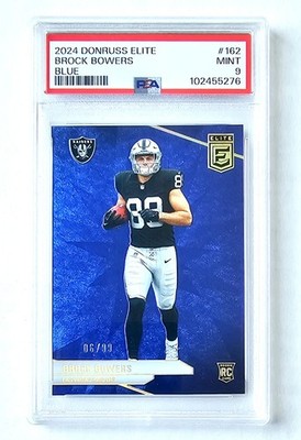 2024 Donruss Elite Brock Bowers RC Blue #6/99 Las Vegas Raiders PSA 9 Mint 