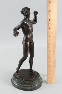 Antique 19thC Victorian Grand Tour Unclad Male Faun Pan Satyr Cymbals Sculpture