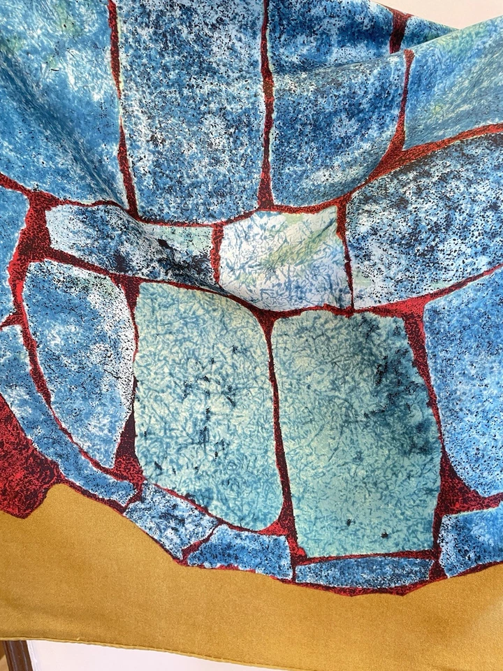 Bufanda de seda vintage Jeanne Lanvin Castillo estampado de mosaico abstracto Francia #A121 Foto 4 de 4