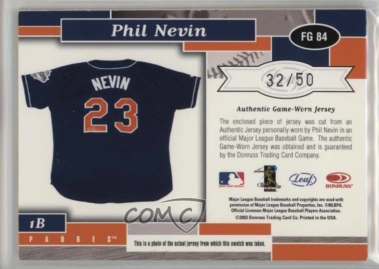 2002 Leaf Certified Fabric of the Game Silver Die-Cut Position /50 Phil Nevin - Image 2 of 2