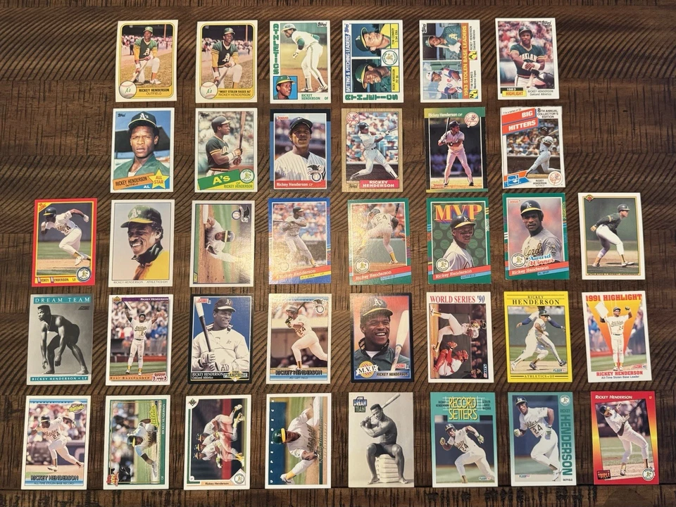 Lote de 41 tarjetas de béisbol Rickey Henderson Fleer Topps Bowman Leaf Score Donruss Más Foto 2 de 4