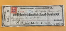 1898 Philadelphia City Passenger Railway / Trust Safe Deposit & Check Doc Stamp