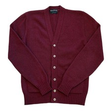 Vtg Royal Knight Sweater Mens Small Red Cardigan Wool Blend Grandpa Grunge USA