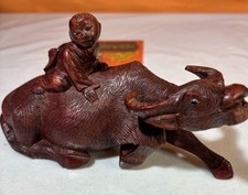 VINTAGE CHINESE ORIENTAL HAND CARVED REALISTIC BOY ON WATER BUFFALO STATUE