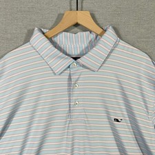 Vineyard Vines Polo Shirt Mens 3xl Big Blue Striped On The Go Golf Performance