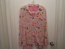 Nick Nora Pajama Set Size S Pink Sewing Print 2 Pc Top Bottom PJs Modal EUC