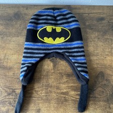 Batman Fleece Lined Beanie Winter Hat Gray Black Yellow Youth with Tassels