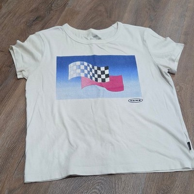 Vans Rosy La Curren Graphic T-Shirt Cream Off White Checkered Flag Small