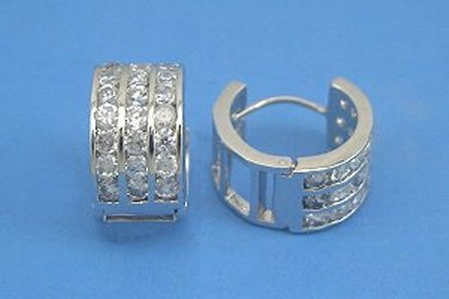 E406 Clear CZ Cubic Zirconia 14x8mm Hinged Hoop Earring Brass Rhodium Finish New - Picture 1 of 2