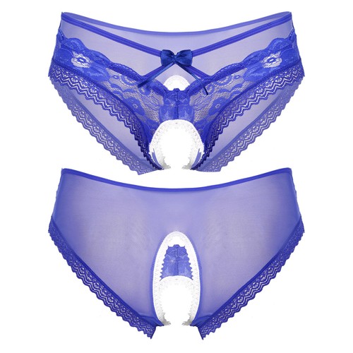 Men's Sheer Lace Briefs Low Waist Pouch Underwear Open Crotch Crossdress Panties - Picture 67 of 80