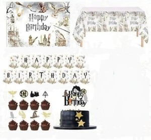 Wizard Birthday Party Supplies Set - Happy Birthday Banner, Cake Topper,Cupcake