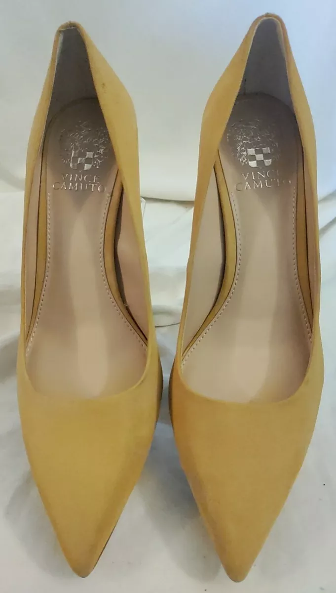 Women s Vince Camuto Yellow Leather Shoes Pointed Toe Heels Retsie