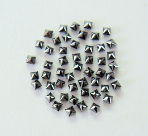 Natural Loose Diamond Jet Black Princess Brilliant Cut All MM Size 5 Pcs Lot Q46 - Picture 5 of 14