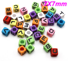 200 Mixed Color Assorted Alphabet Letter Cube Pony Beads 7X7mm Kids Craft