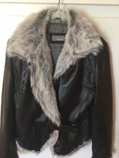 Rare Designer South Real Leather With Faux Fur Trim Jacket-fits Uk 10- Stunning!