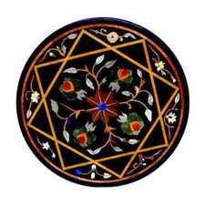 18 " Marbre Café Table Pierre Pietra Dura Floral Art Décor Maison