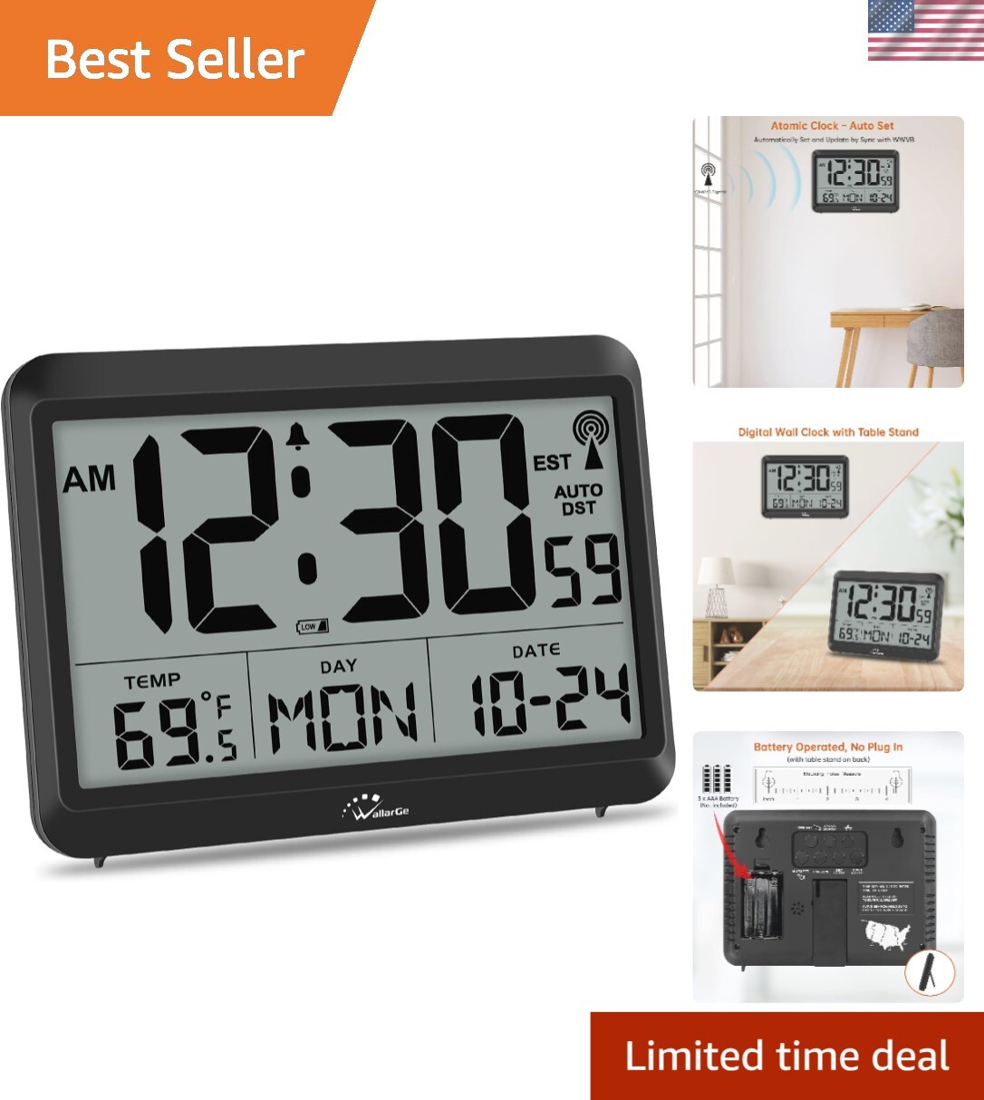 Atomic Digital Alarm Clock with Large Display and Multi-Time Zone Function-image