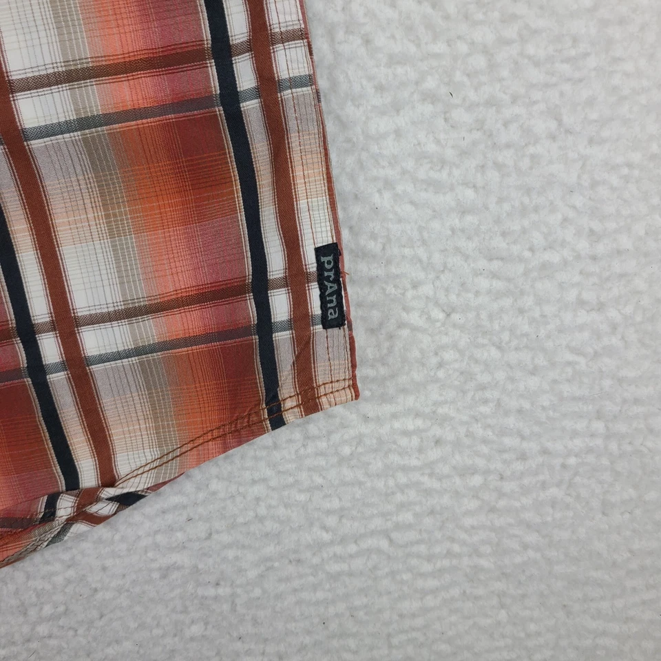 PrAna Shirt Mens Large Dark Orange Black Plaid Casual Outdoor Hiking Button Up - Image 2 of 4