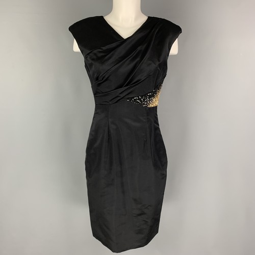 MONIQUE LHUILLIER Size 4 Black Gold Silk Rayon Sequined Cocktail Dress - Bild 1 von 7