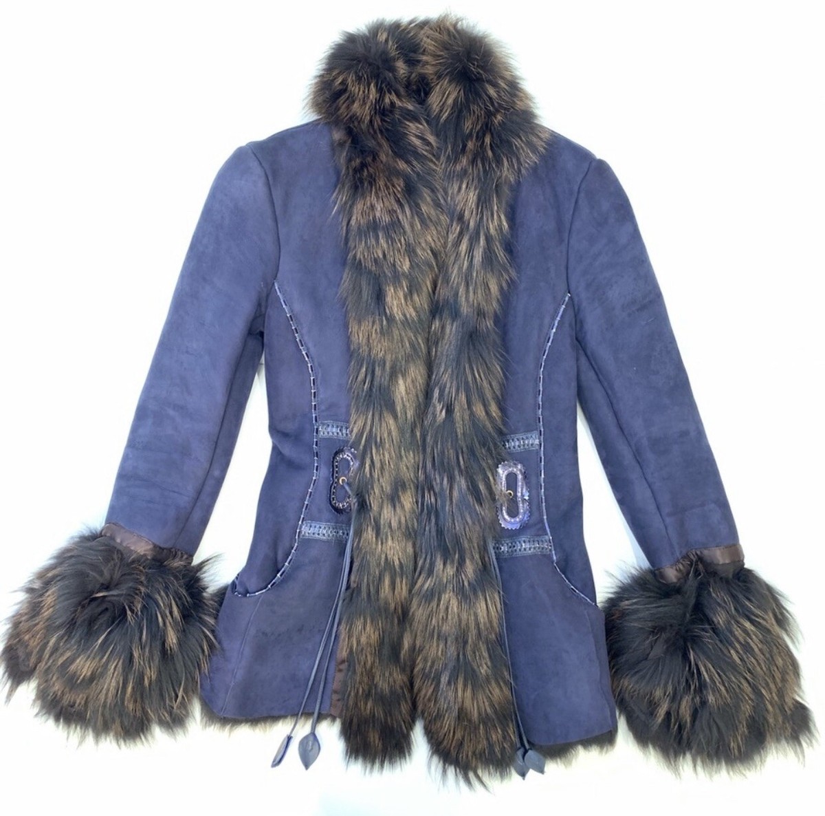 ROBERTO CAVALLI Suede Fox Fur Jacket Sz 40 | eBay
