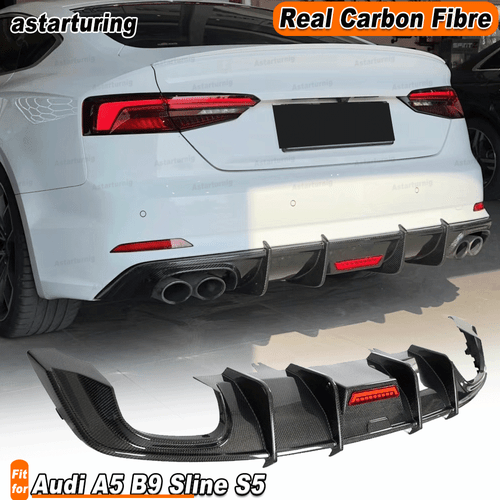 For Audi A5 B9 Sline S5 2017-2020 REAL Carbon Rear Bumper Lip Diffuser Spoiler  - Foto 1 di 10