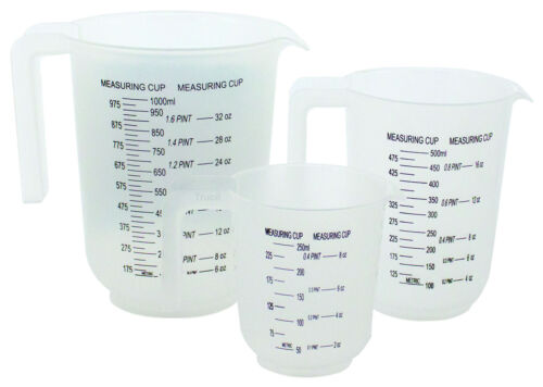 3pc Plastic Measuring Jug Set Stackable with Handle 1L 500ml 250ml Kitchen Cups  - Afbeelding 1 van 1