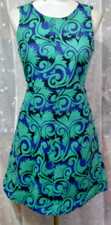 J CREW Size 4 Vineyard Jacquard A-Line Dress Blue/Green Lined Sleeveless Summer