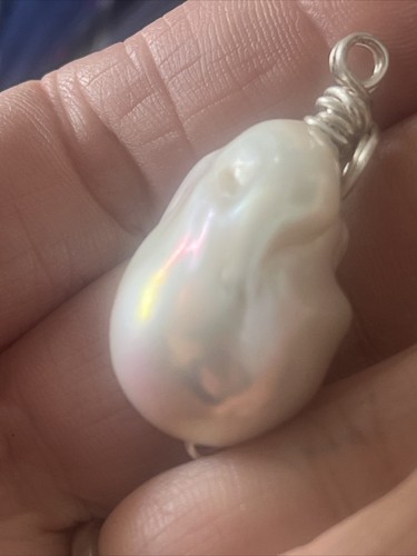 Ciondolo Ciondolo Perla Barocco Naturale Enorme Filo Argento Avvolgimento Gioielli - Foto 4 di 7