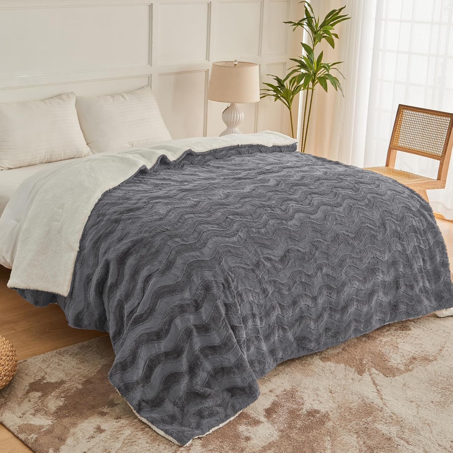 Queen Electric Blanket Dual Control, Warm Soft Faux Rabbit Fur Heating Blanket w