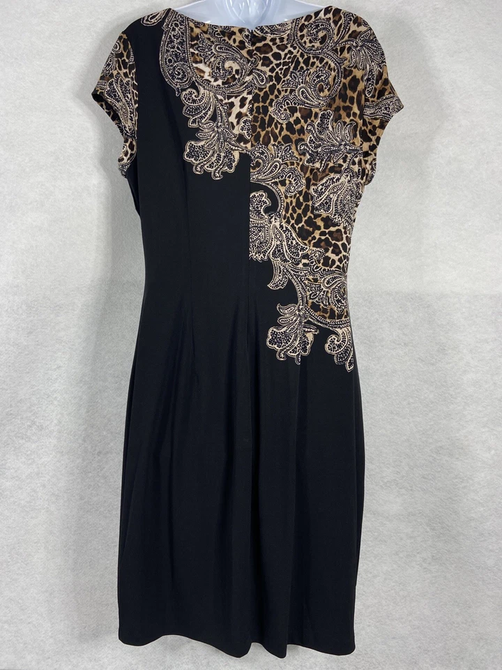 Cache Dress Women’s Large Black Brown Sheath Leopard Print Floral Shimmer - Image 4 of 4