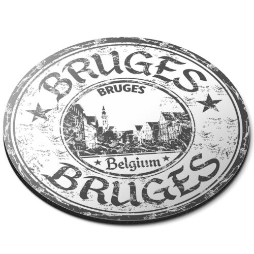 Round Mouse Mat (bw) - Bruges Belgium Travel Stamp  #40556 - Afbeelding 1 van 8