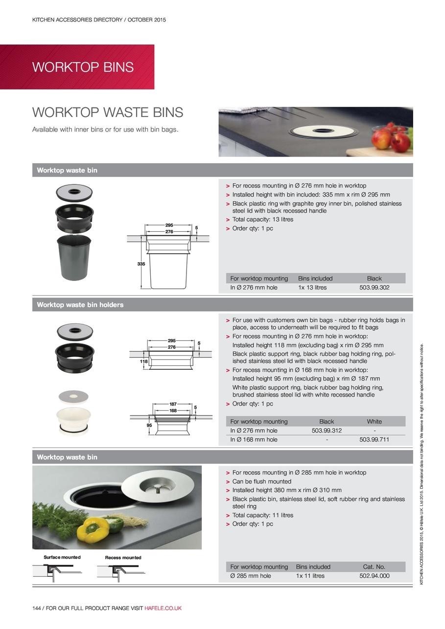 Worktop Waste Bin Integrated Pull Out Kitchen Gym Washroom Bin Bag