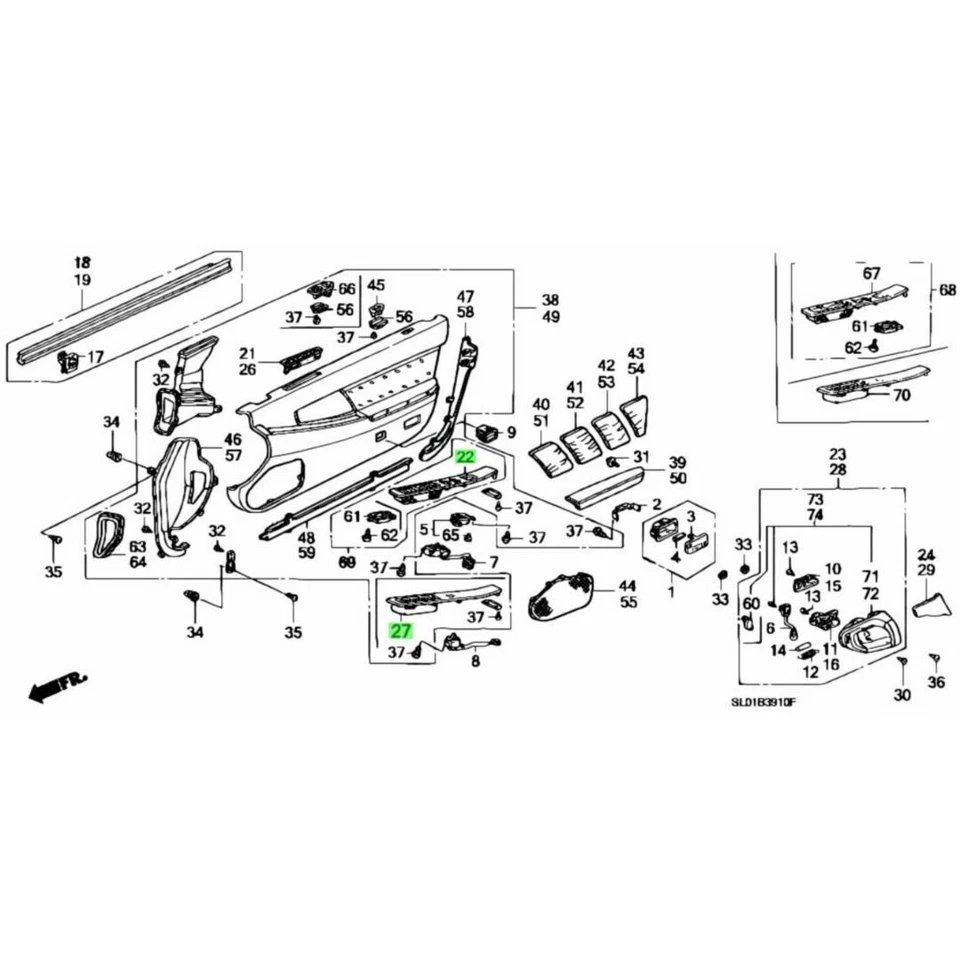 Conjunto de reposabrazos de puerta izquierda HONDA OEM 83570-SL0-013ZB NSX NA1 NA2 JDM de Japón Foto 4 de 4