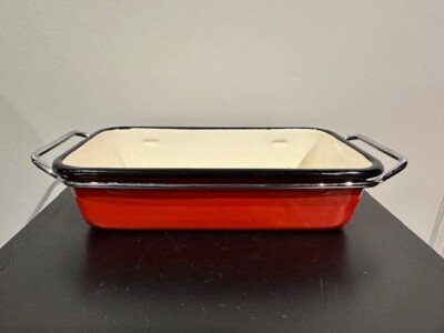 MCM Red White Enamel Bread Dish Danish? Japanese?