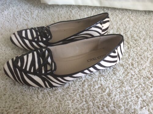 Ellen Tracy Alpine Real Cow Hair Shoes Flats 7 M Women's New Black White Stripe - Picture 2 of 4