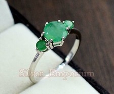 925 Sterling Silver Natural Emerald 7 MM Round May Birthstone Wedding Ring