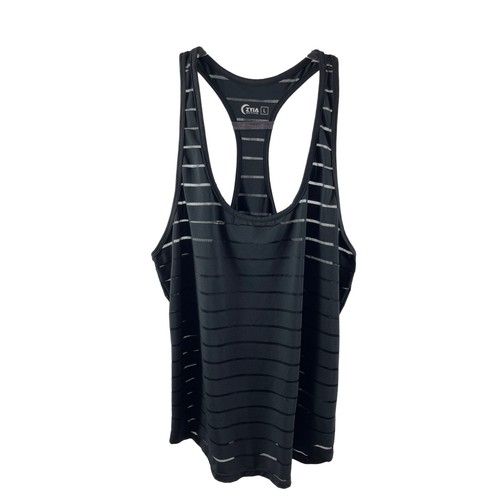 Zyia Active Havana Racerback Striped Semi Sheer Workout Tank Top Large Black