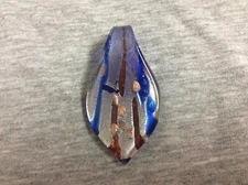 Murano Style Hand Blown Cobalt Blue w/Silver & Red Glass Leaf Pendant