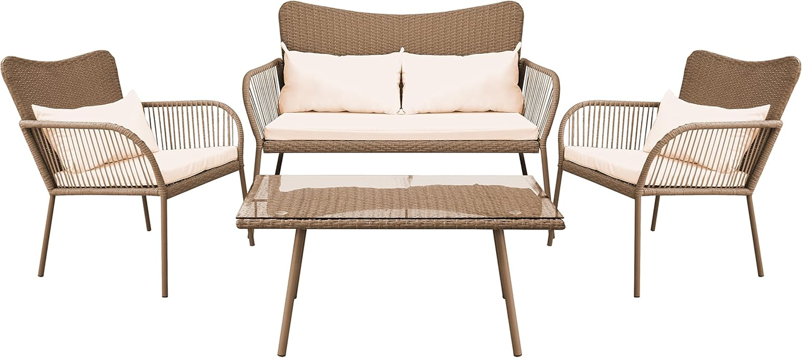 4 Piece Conversation/Chat Set, Outdoor Living Rattan Furniture, Includes 1 Doubl