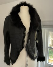 Mango Buttery Soft Black Fur Lined Leather Jacket Uk S Chest 34”