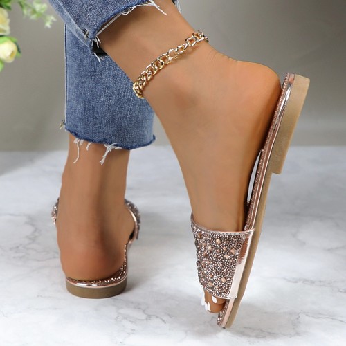 Sandalias planas Lurnyet para mujer con adornos de cristal con estrás y tachuelas - Imagen 53 de 63