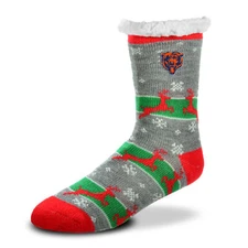 Chicago Bears Reindeer Run Sherpa Women's Holiday Slipper Socks, One Size