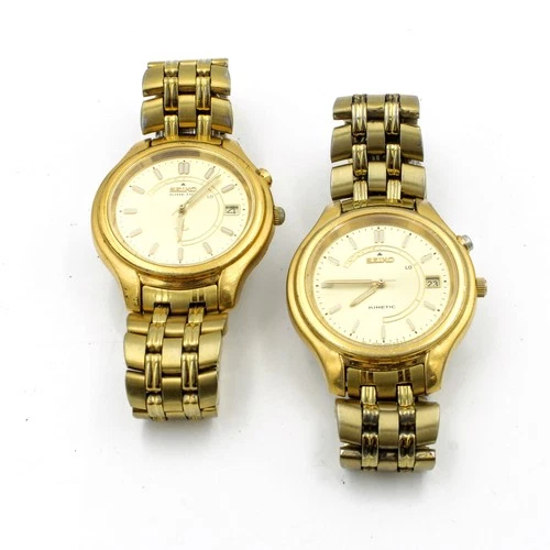 Vintage Seiko Kinetic Indicator Exhibition Back Wristwatches Lot of 2 #WB4350-4