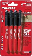 Milwaukee 48-22-3104 Inkzall Point Marker, Fine, Black, 4-Pack